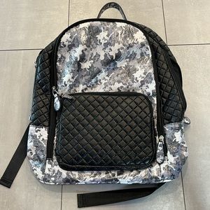 NWT Bari Lynn Chic Accessories Backpack Black/Silver Camo w/ Black Quilted Puff